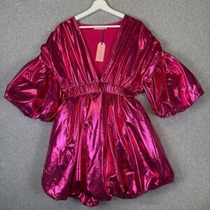 Nichole Lynel Womens Medium Off the Shoulder Mini Dress Hot Pink Metallic NWT